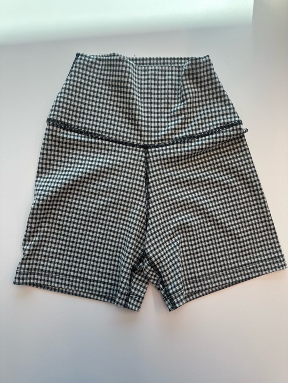 Nike Dri-FIT Black White Gingham Picnic Check High-Waist Bike Shorts XS